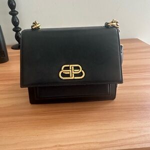 Balenciaga, S, sharp shoulder bag, black leather, gold hardware